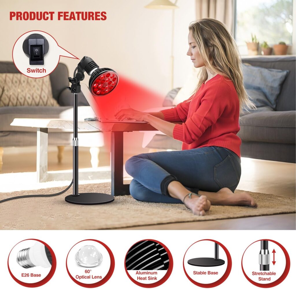 Aumtrly Red Light Therapy with Adjustable Stand, Upgrade 660nm Red and 850nm Near Infrared Red Light Therapy for Body and Face Use, 36W Red Light Therapy Lamp