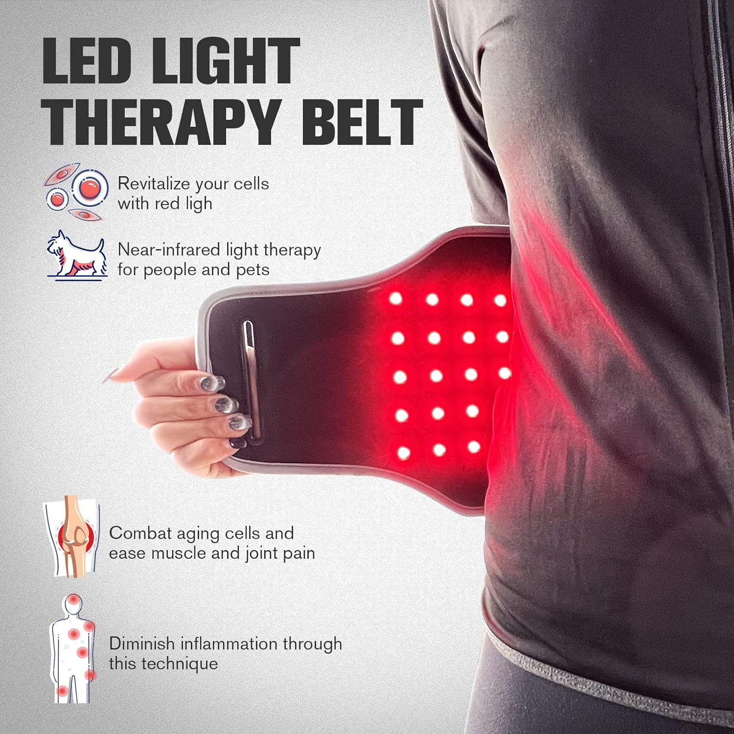 Red Light Therapy Belt, Infrared Light Therapy Device for Body Red Light Therapy Belt for Back Shoulder Waist Muscle Pain Relief for Men Women